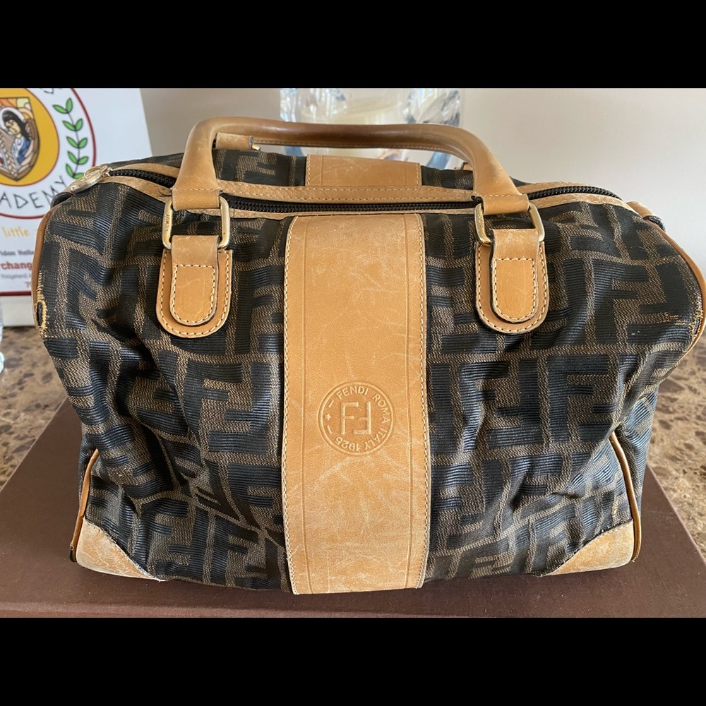 Vintage Fendi Zucca Printed Coated Canvas with Leather Trim Rectangular Speedy